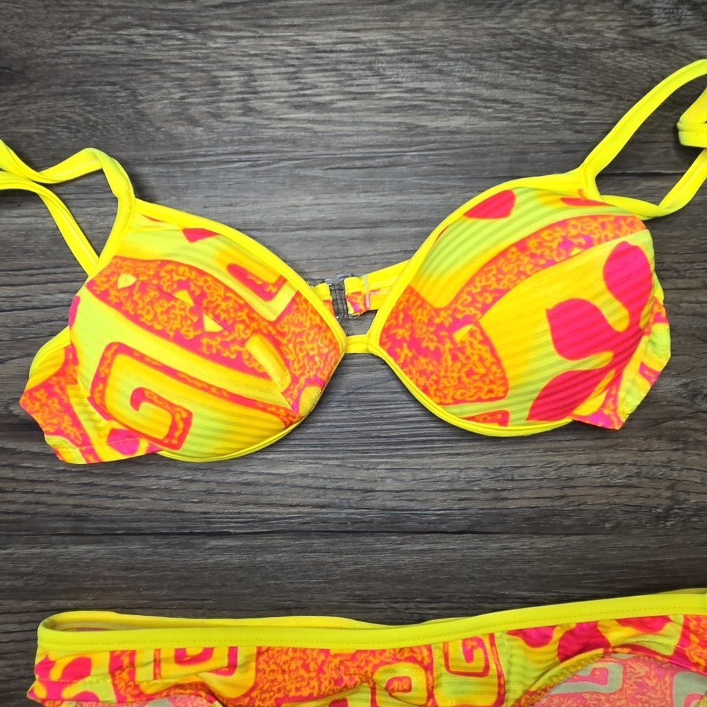 No Boundaries Yellow and Pink Floral Pattern Bikini - Picture 3 of 10